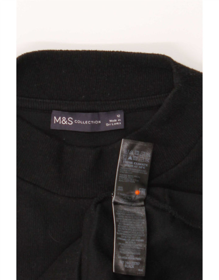 Túnica feminina de manga comprida Marks & Spencer Reino Unido 12 poliéster preto médio