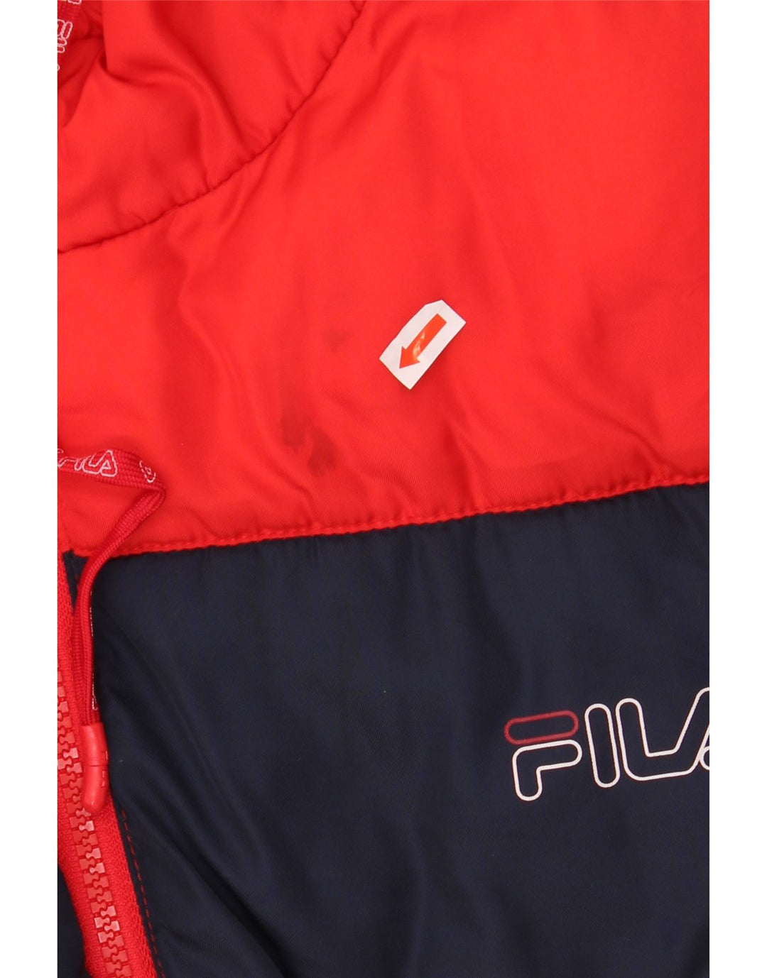 Jaqueta masculina acolchoada com capuz gráfico FILA UK 38 Medium Red Colourblock