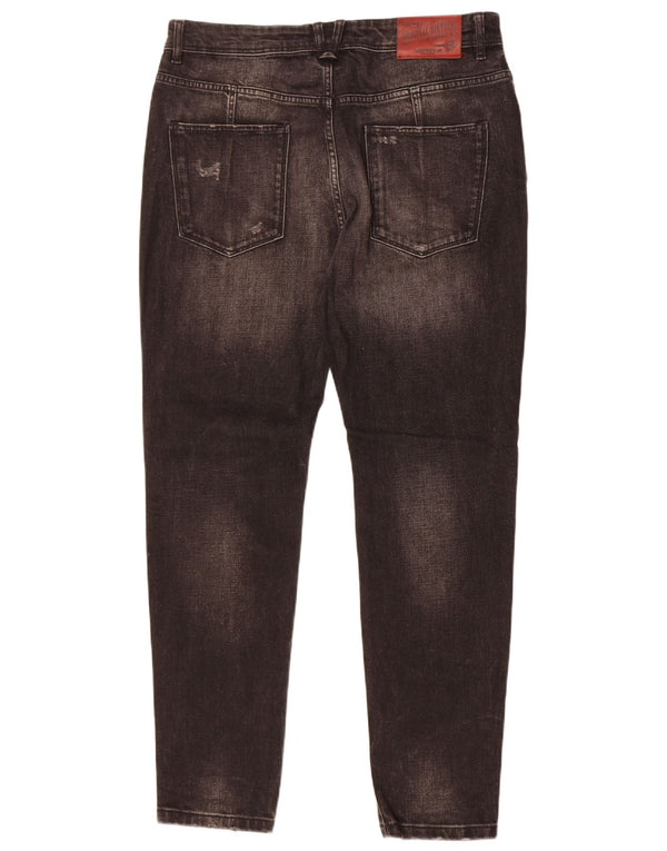Zara Mens Jeans Slim Distressed EU 44 Grande W34 L30 Algodão Preto