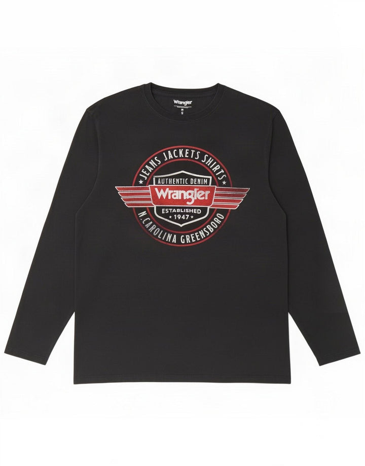 Wrangler Mens Graphic Top Manga Longa Algodão Preto Médio