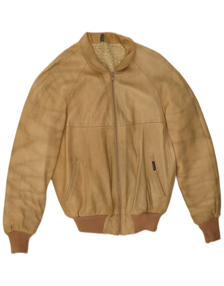 Jaqueta de couro Sherpa masculina vintage IT 52 XL couro bege