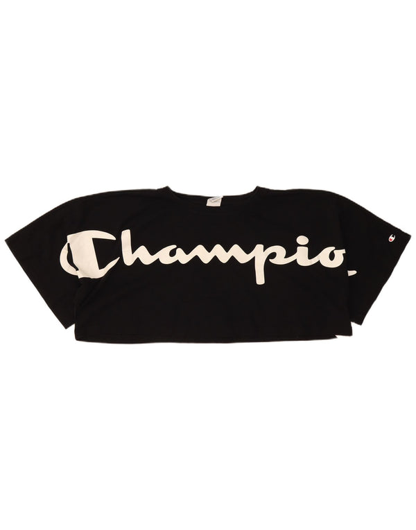 Camiseta feminina Champion Crop Oversized Graphic UK 14 Médio Preto