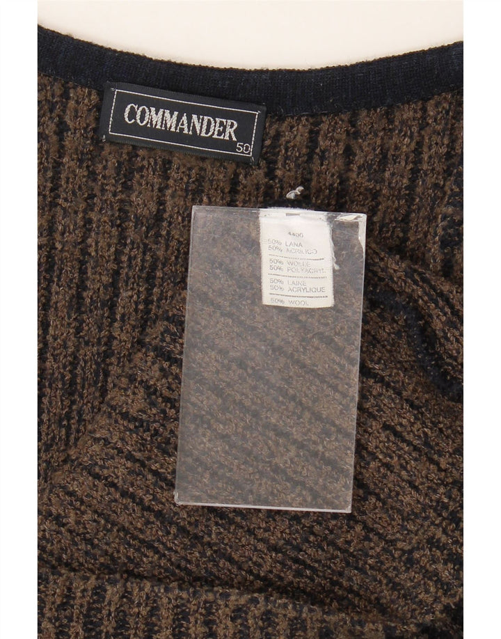 Suéter cardigã masculino sem mangas Commander IT 50 lã listrada cinza médio