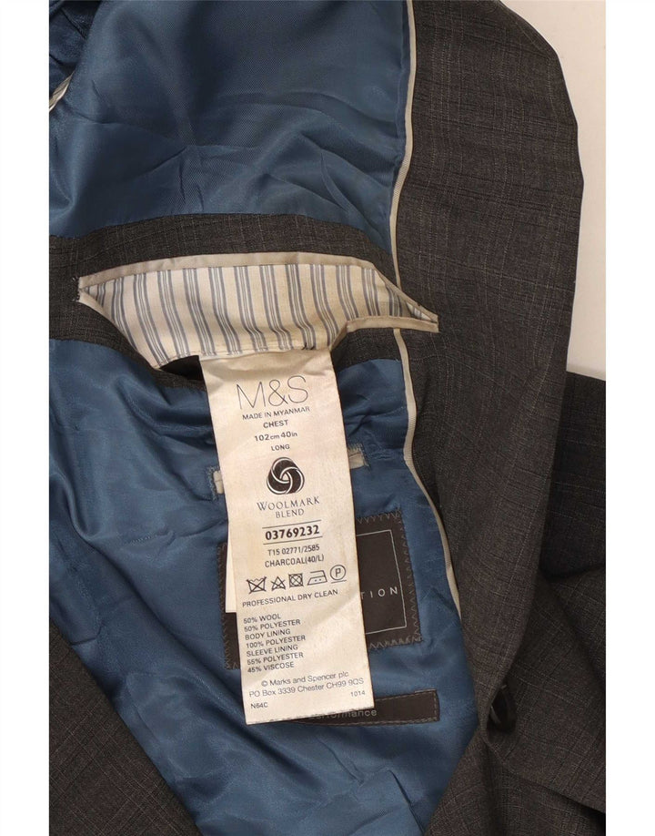 Jaqueta blazer masculina de 2 botões Marks & Spencer Reino Unido 40 lã cinza médio