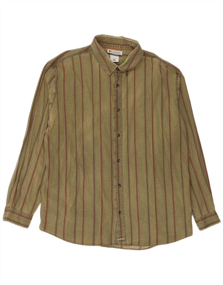 Camisa feminina Columbia 2XL algodão listrado cáqui