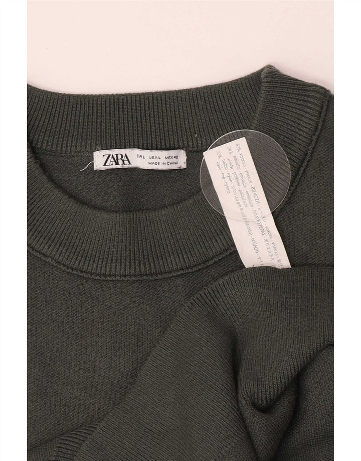 Zara Suéter masculino com gola redonda, grande viscose verde