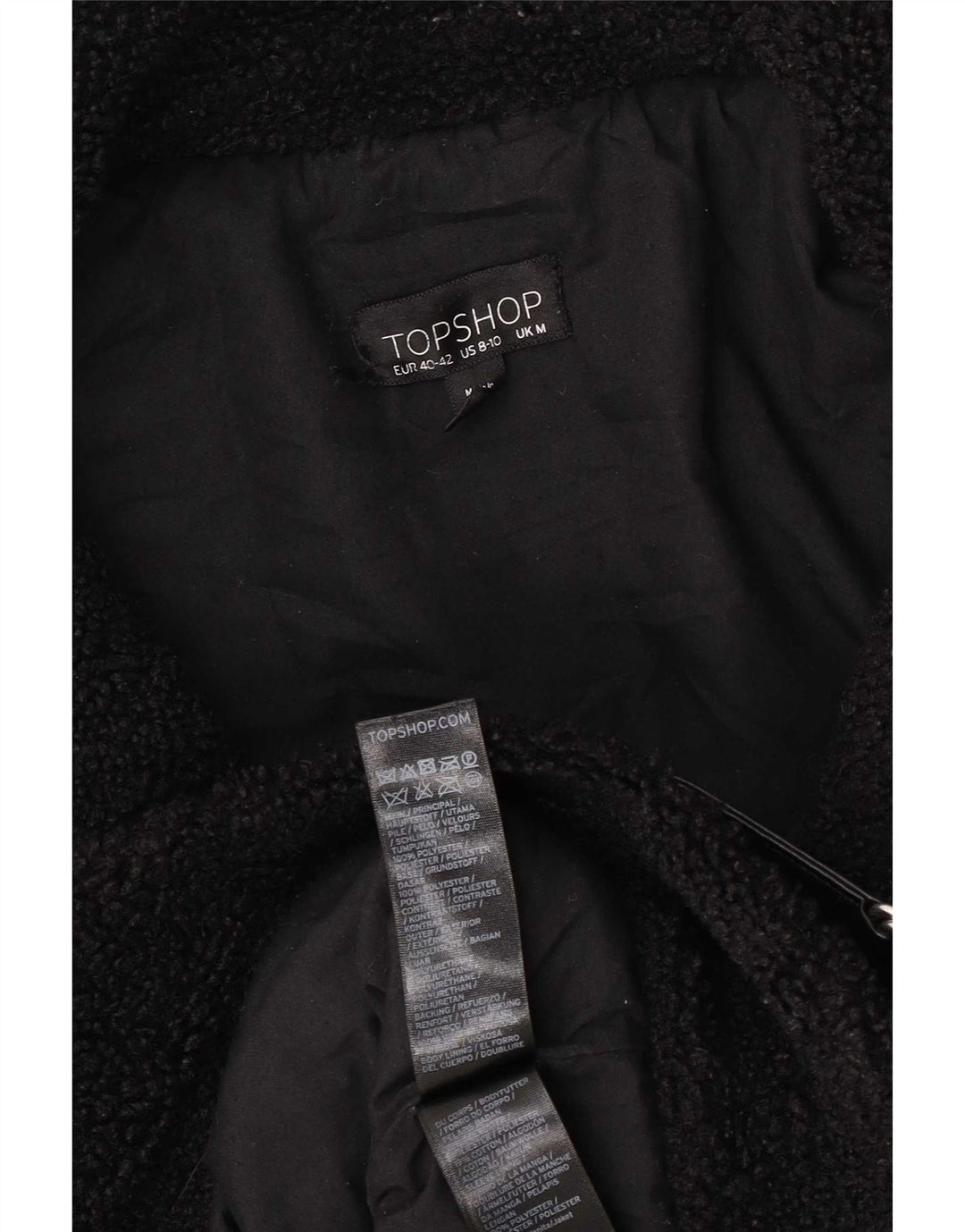 Jaqueta de lã superdimensionada feminina Topshop UK 14 poliéster preto médio