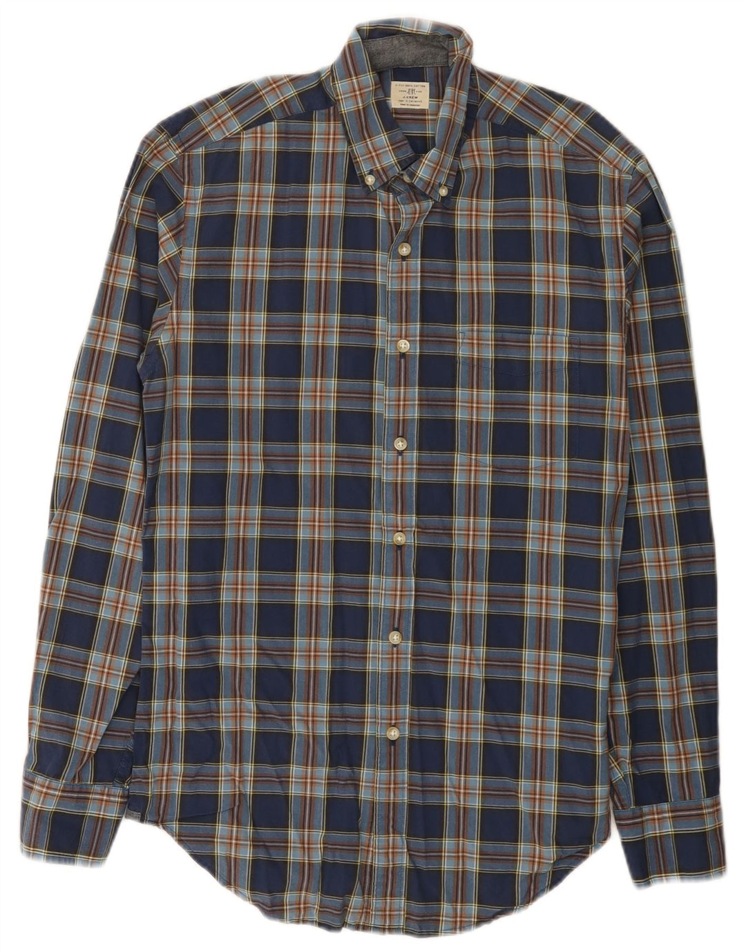 Camisa masculina J. Crew tamanho 14 1/2 algodão xadrez azul pequeno