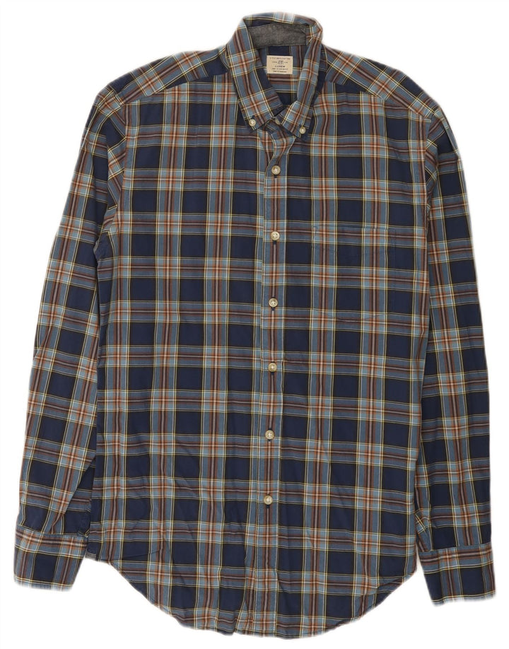 Camisa masculina J. Crew tamanho 14 1/2 algodão xadrez azul pequeno