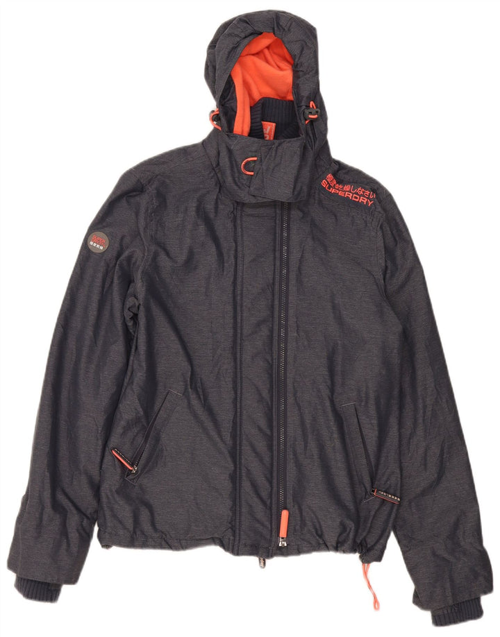 Jaqueta corta-vento feminina Superdry com capuz e blusão UK 16 grande cinza