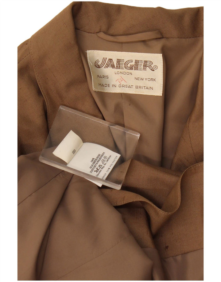 Jaqueta blazer feminina Jaeger com 1 botão Reino Unido 16 grande seda bege manchada
