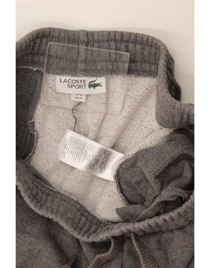 Shorts esportivos masculinos Lacoste tamanho 4 algodão manchado cinza médio