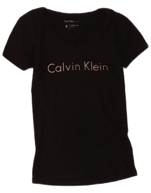 Camiseta feminina Calvin Klein Jeans com estampa gráfica, tamanho 10, preto pequeno
