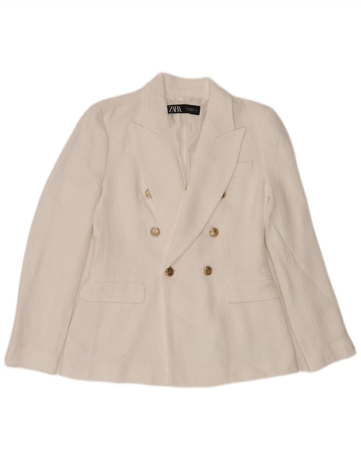 Jaqueta blazer feminina Zara com peito duplo Reino Unido 10 algodão branco pequeno