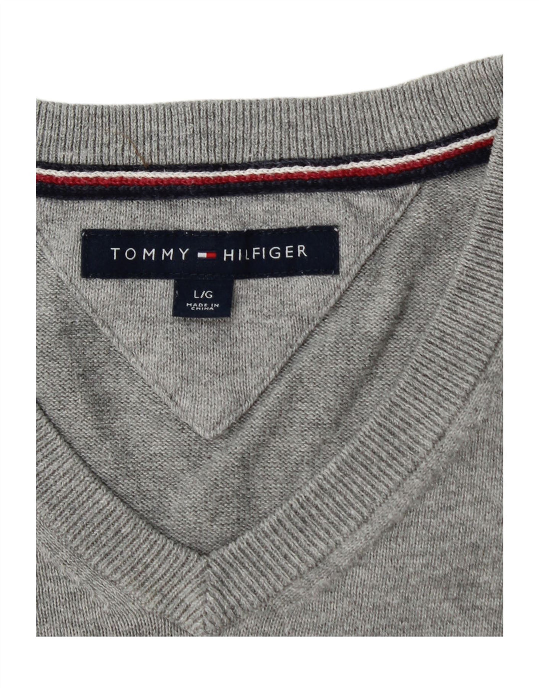 Suéter masculino TOMMY HILFIGER com decote em V grande algodão cinza