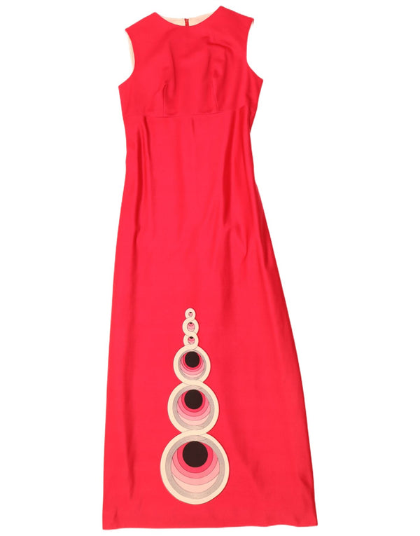 Vestido maxi feminino vintage gráfico sem mangas Reino Unido 10 pequeno rosa