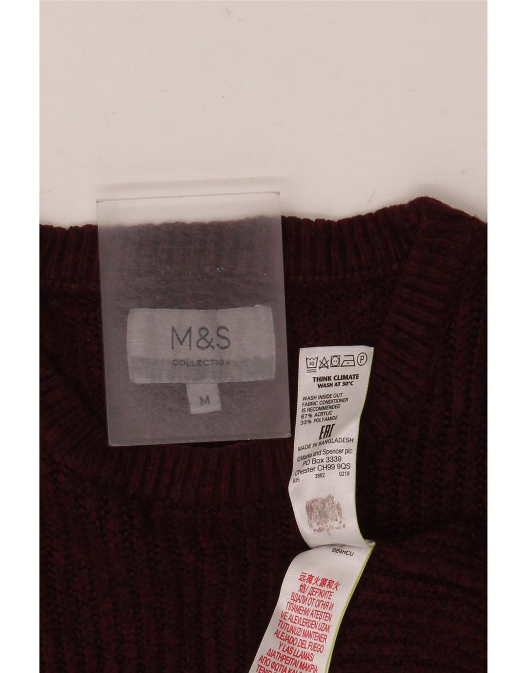 Suéter masculino Marks & Spencer com gola redonda, acrílico médio vinho