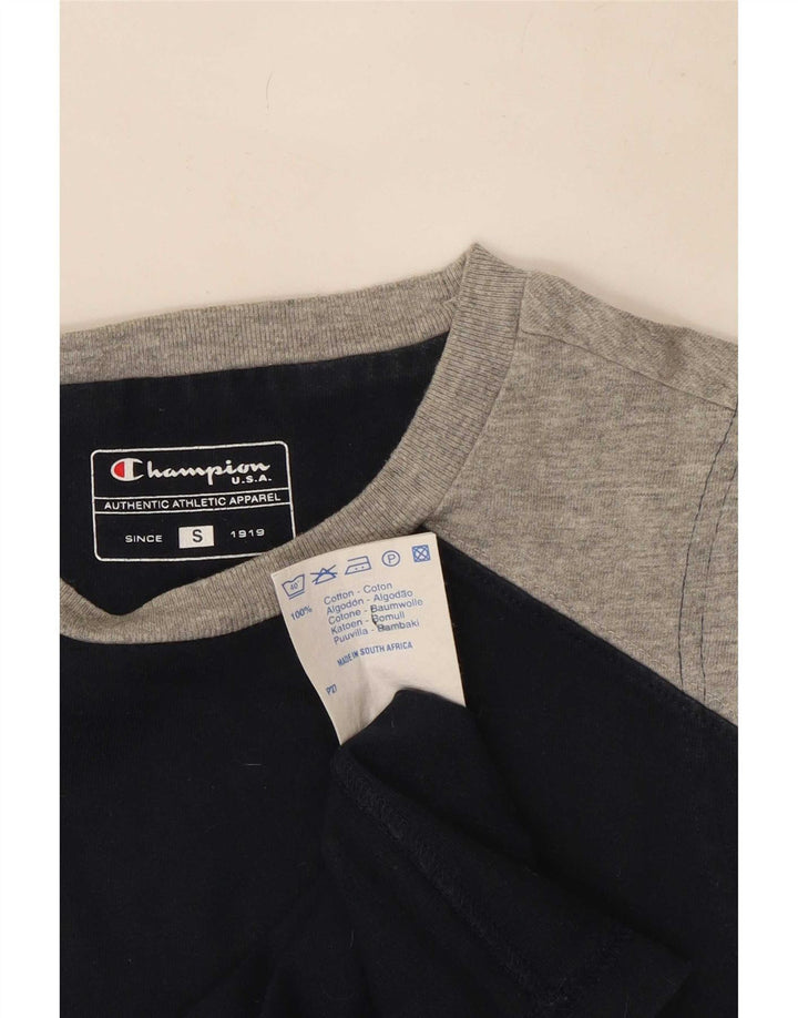 Colete gráfico masculino Champion pequeno algodão colorblock azul marinho