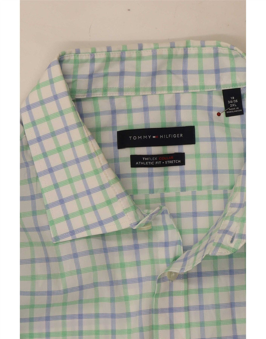 Tommy Hilfiger Camisa masculina de ajuste atlético tamanho 18 2XL guingão multicolorido