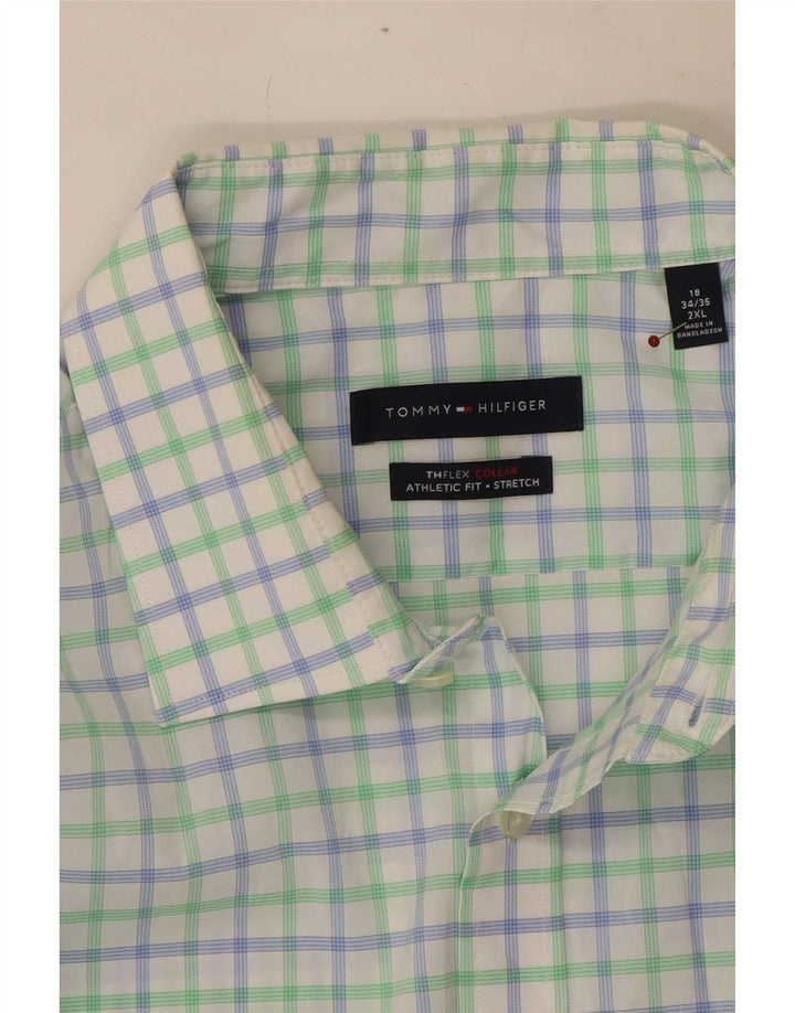Tommy Hilfiger Camisa masculina de ajuste atlético tamanho 18 2XL guingão multicolorido
