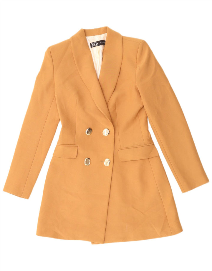 Jaqueta blazer feminina Zara Longline Double Breasted Reino Unido 6 XS Laranja Poliéster