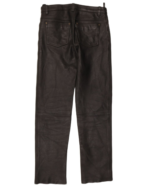 Calças de couro retas masculinas vintage IT 52 XL W34 L34 couro preto