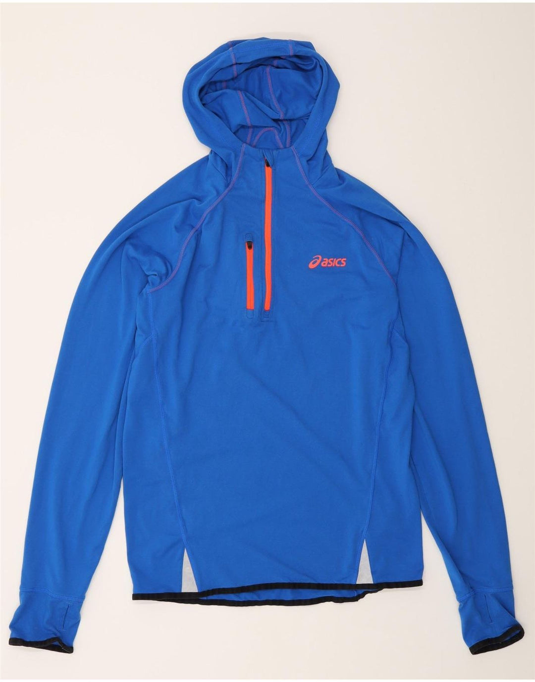 Asics Mens Hooded Zip Neck Top Manga Longa Médio Azul Poliéster