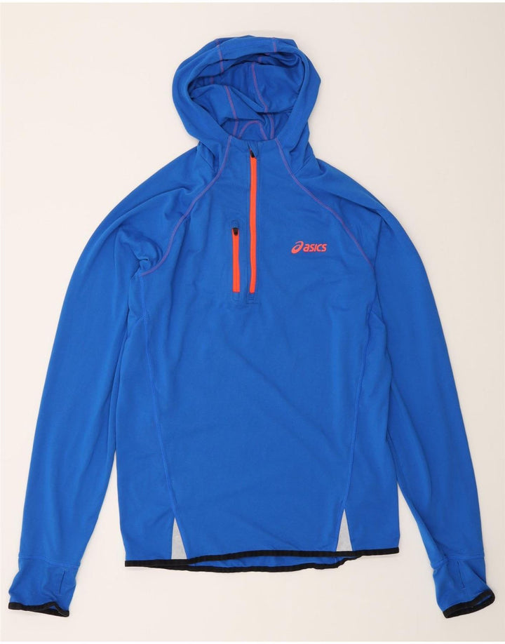 Asics Mens Hooded Zip Neck Top Manga Longa Médio Azul Poliéster