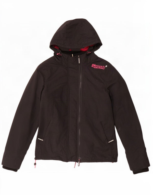 Jaqueta corta-vento feminina Superdry com capuz e capuz UK 14 grande preta