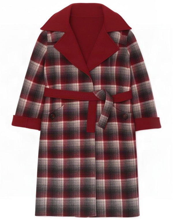 Vintage Womens Reversible Overcoat UK 14 Medium Burgundy Plaid