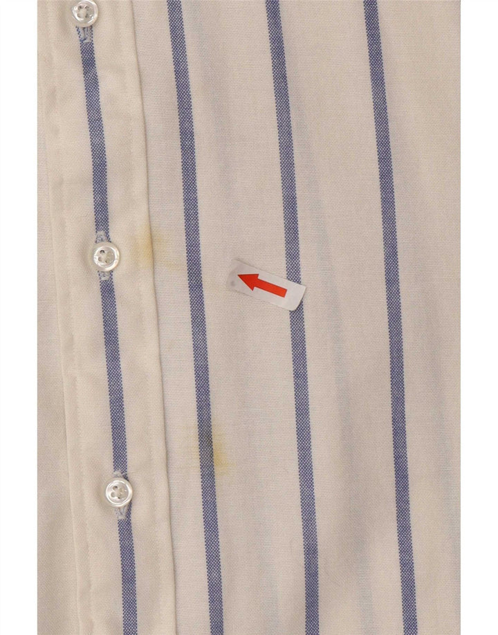 Camisa masculina Chaps tamanho 16 1/2 grande algodão listrado branco