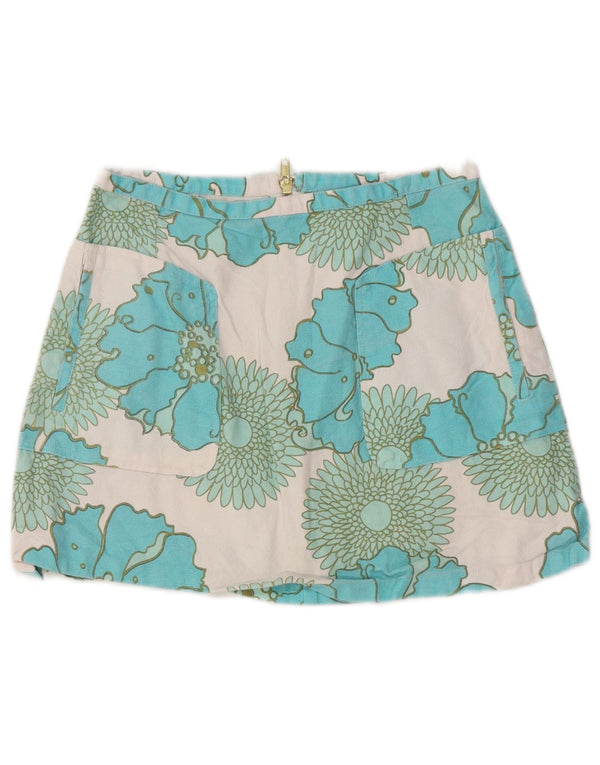 Mini saia feminina Topshop Reino Unido 10 pequena W25 algodão floral azul