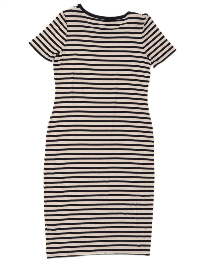 Vestido bainha feminino Marks & Spencer UK 12 viscose listrada azul marinho médio