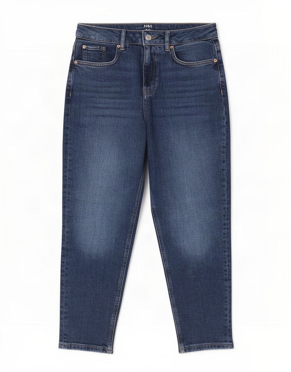 Calça jeans feminina Marks & Spencer Mom Cropped Reino Unido 12 Médio W30 L25 Azul Algodão