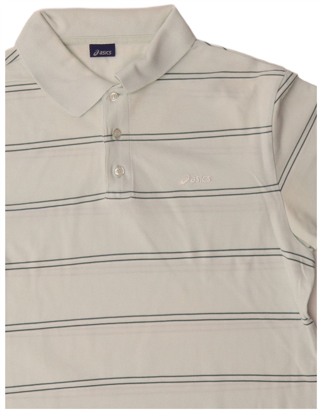 Camisa polo masculina ASICS de algodão listrado branco médio