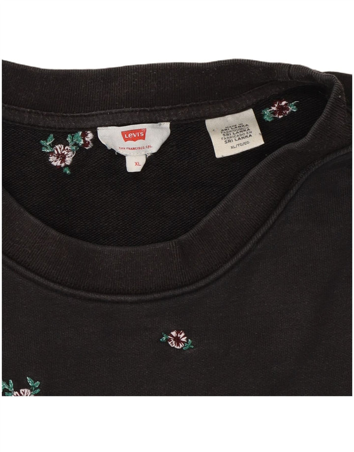 Moletom oversized feminino LEVI'S UK 18 XL preto floral algodão