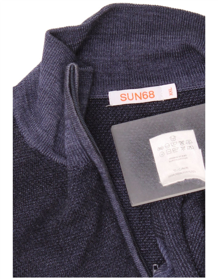 Suéter cardigã feminino Sun68 Reino Unido 20 2XL lã azul marinho