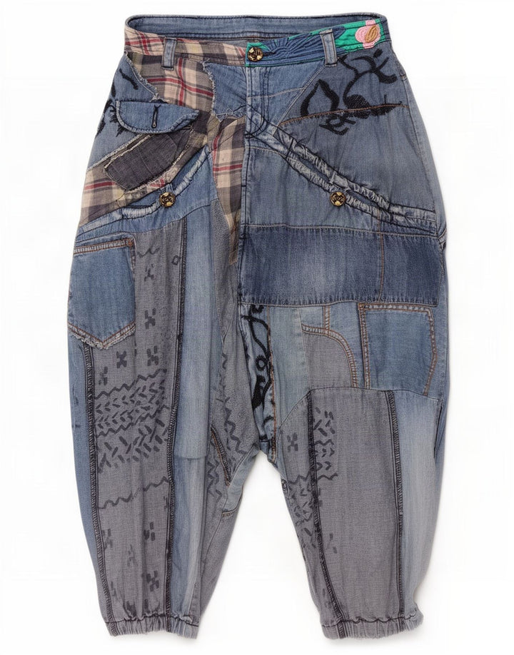 Desigual Calça Jeans Feminina Harem Drop Crotch W30 L13 Azul Patchwork Algodão