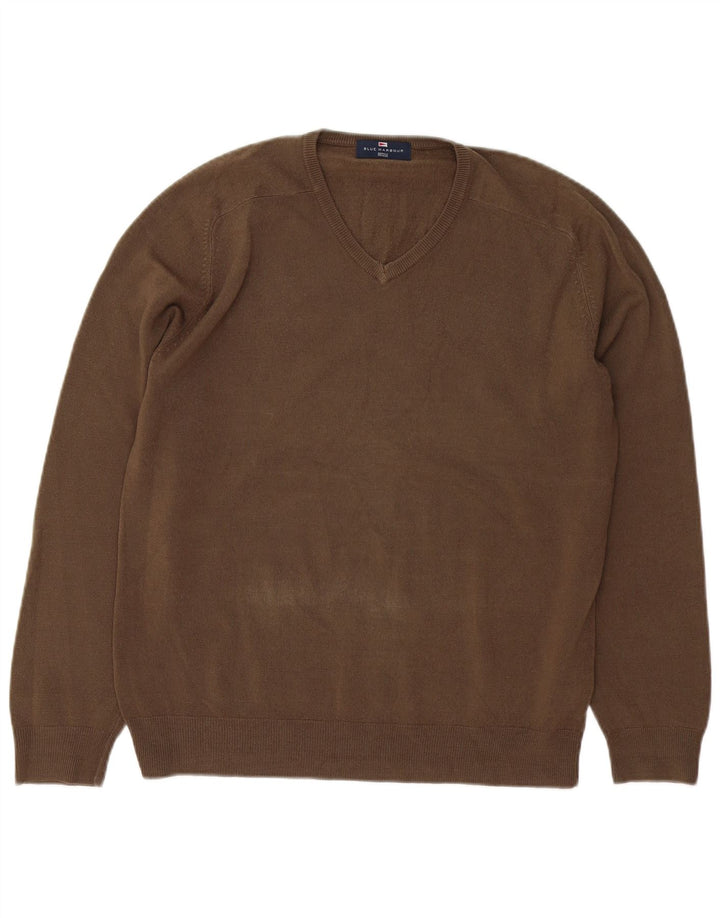 Suéter masculino Marks & Spencer Blue Harbor com decote em V marrom médio