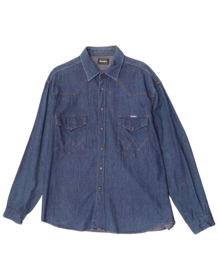 Camisa jeans masculina Wrangler grande algodão azul