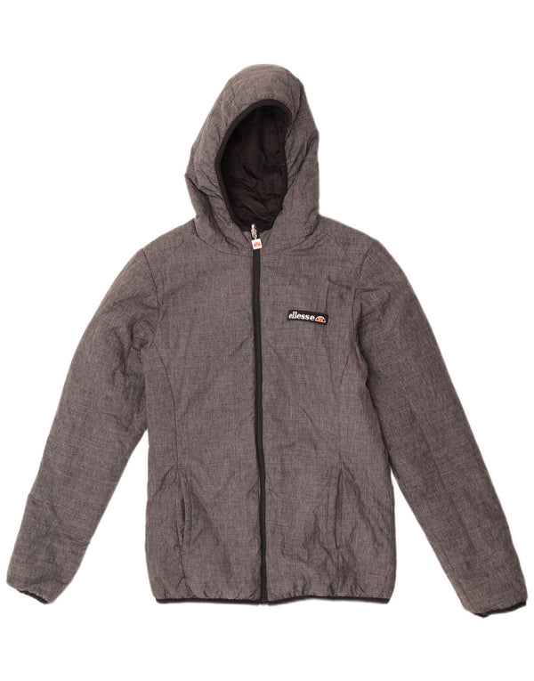 Jaqueta feminina Ellesse com capuz reversível acolchoada UK 10 pequena cinza nylon
