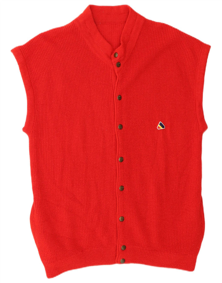 Suéter cardigã masculino vintage sem mangas vermelho médio