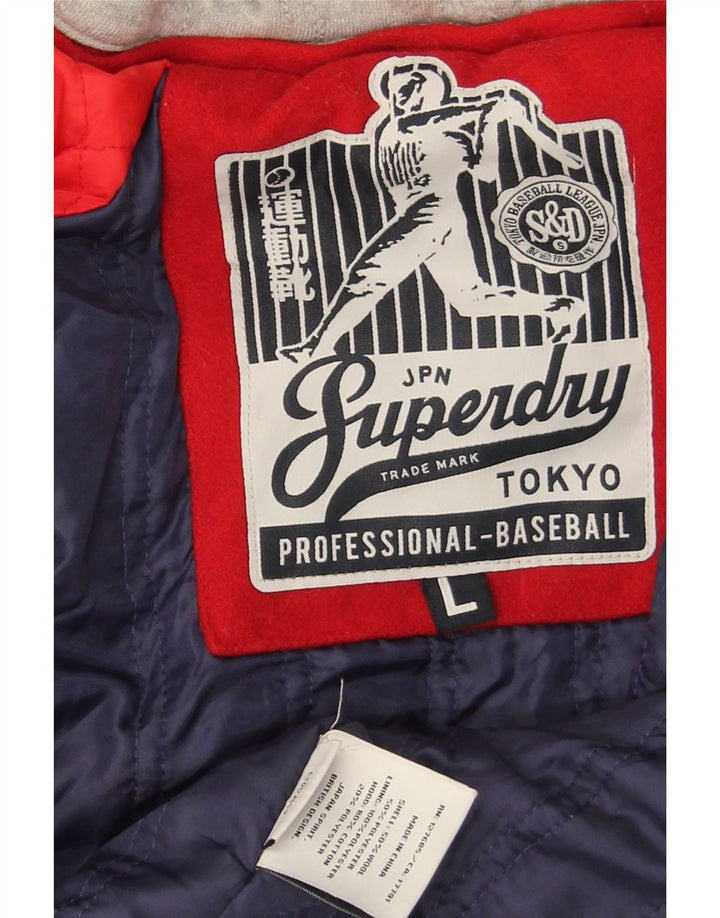 Jaqueta feminina Superdry com capuz gráfico Varsity Reino Unido 16 grande bloco colorido vermelho