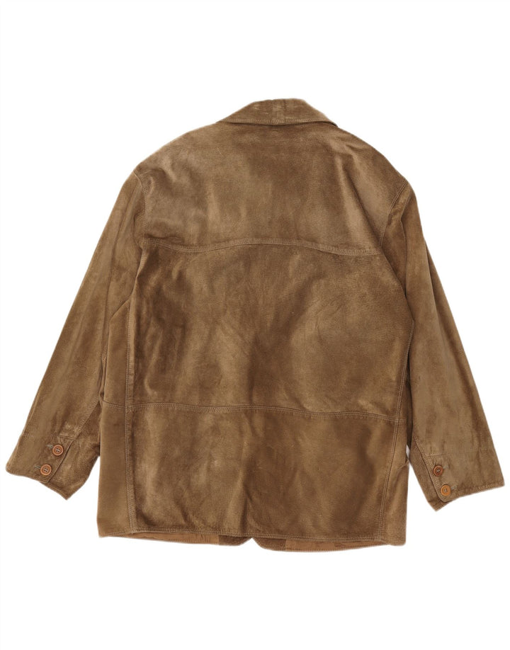 Jaqueta blazer masculina vintage de camurça com 4 botões IT 48 couro marrom médio