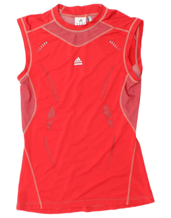 Adidas Mens Climacool Camiseta Top Grande Vermelho Colorblock Poliéster