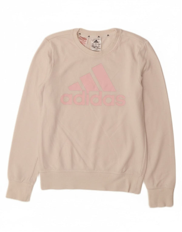 ADIDAS Meninas Graphic Sweatshirt Jumper 11-12 Anos Branco Algodão