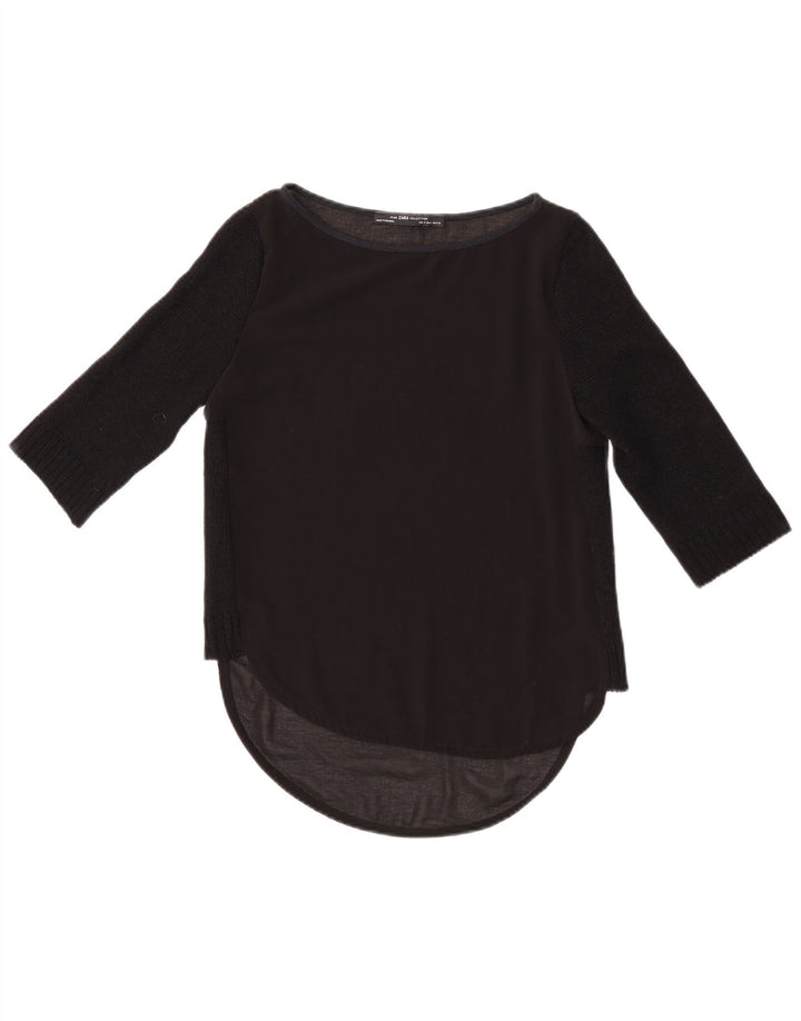 Zara Top feminino manga 3/4 Reino Unido 10 pequeno preto