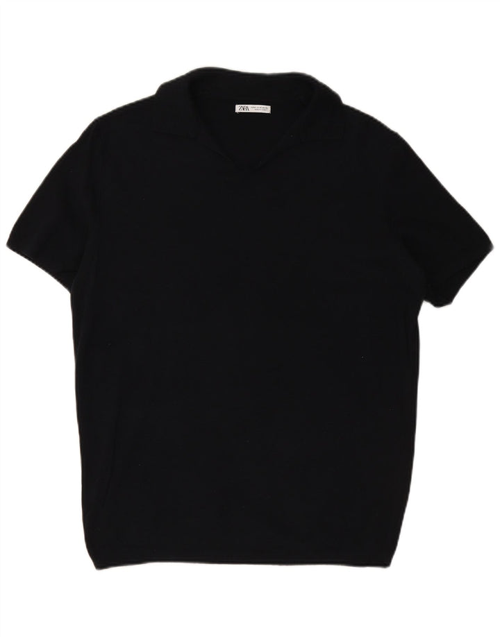 Camisa polo masculina ZARA média azul marinho