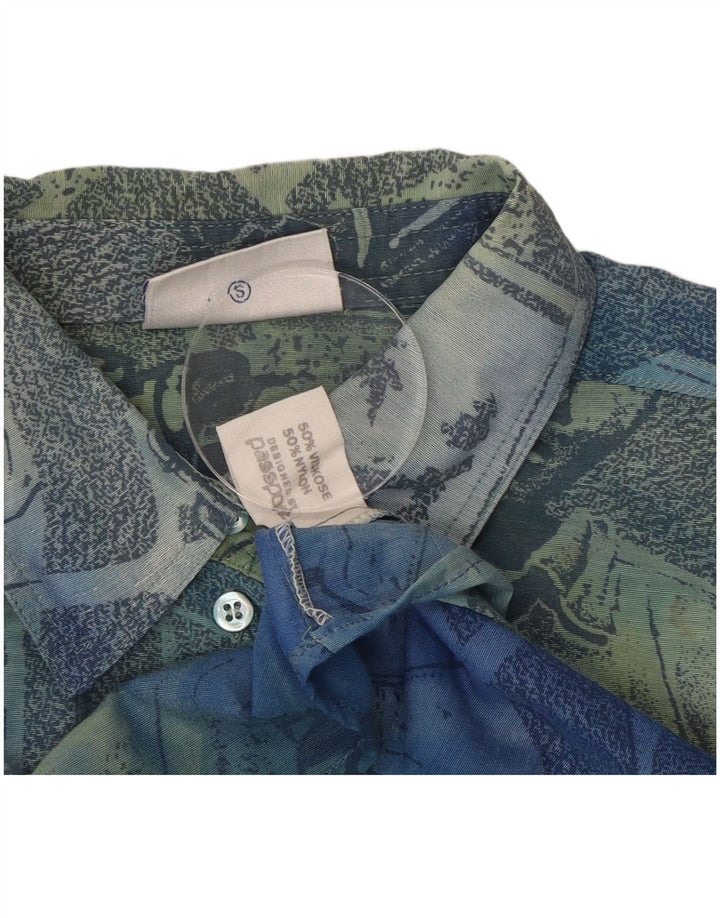 Camisa masculina de manga curta passaporte pequena viscose geométrica azul