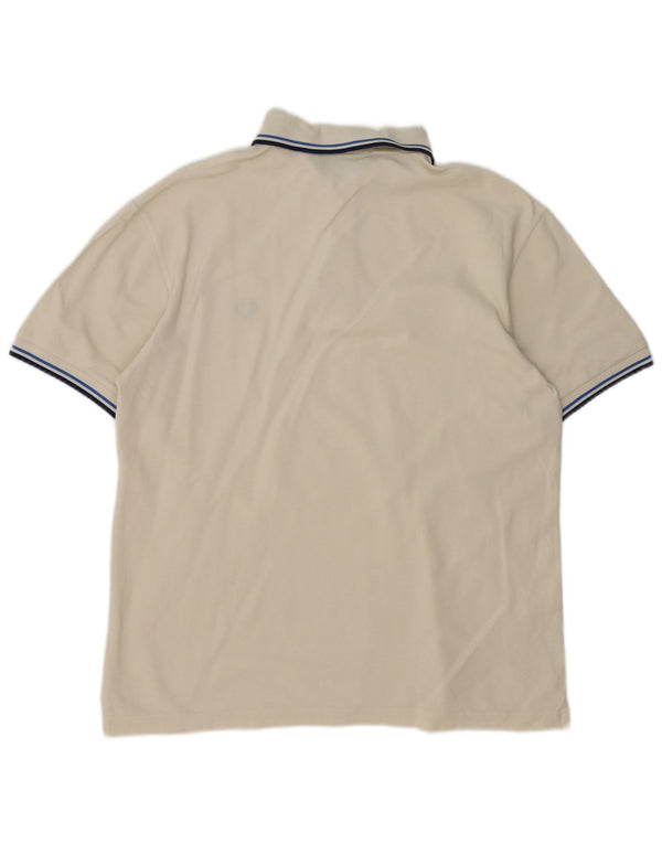 Camisa polo masculina Fred Perry de algodão listrado branco médio
